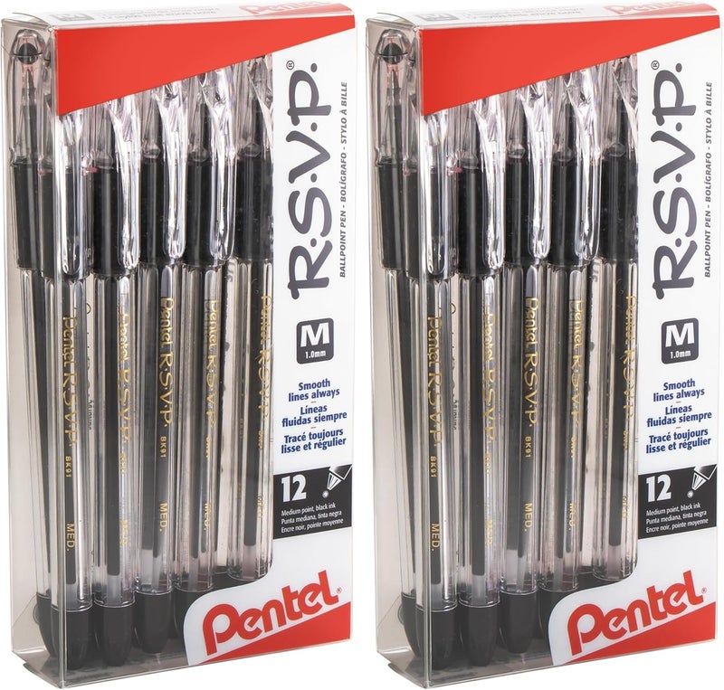 Pentel (R R.S.V.P.(R) Ballpoint Pens, 1.0 mm, Medium Point, Clear Barrel, Black Ink, Pack of 24, BK91-A - Image 1