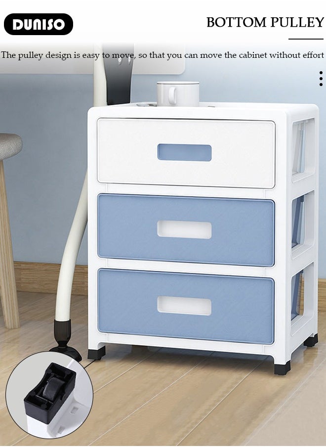 DUNISO 3 Layer Drawer Storage Cabinet with Wheels, Toys Storage Box, Office Desk Storage Box, Drawer Storage Bins for Clothes and Toys, Dust-proof Clothes Storage Cabinet Rack for Living Room, Bathroom, kitchen, Bedroom  - Image 3