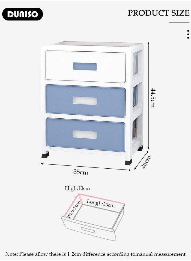 DUNISO 3 Layer Drawer Storage Cabinet with Wheels, Toys Storage Box, Office Desk Storage Box, Drawer Storage Bins for Clothes and Toys, Dust-proof Clothes Storage Cabinet Rack for Living Room, Bathroom, kitchen, Bedroom  - Image 4