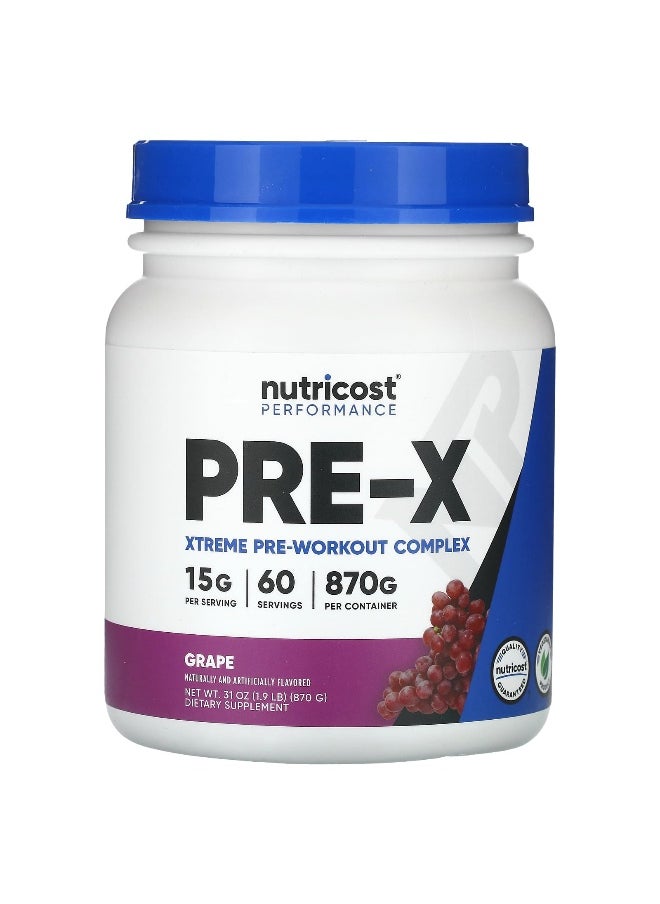 Nutricost Nutricost, Performance, PRE-X, Xtreme Pre-Workout Complex, Grape, 1.9 lb (870 g)  - Image 1