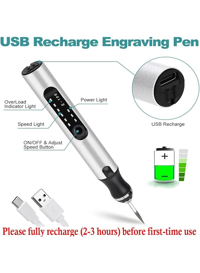 erorex Electric Engraving Pen Kit Engraving Tool Kit Cordless Engraver Pen Usb Rechargeable Diy Etching Pen Rotary Tool For Glass Wood Metal Stone Plastic Nails And Jewelry - Image 2