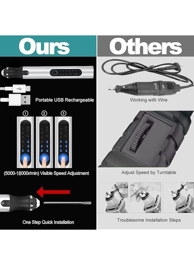 erorex Electric Engraving Pen Kit Engraving Tool Kit Cordless Engraver Pen Usb Rechargeable Diy Etching Pen Rotary Tool For Glass Wood Metal Stone Plastic Nails And Jewelry - Image 3