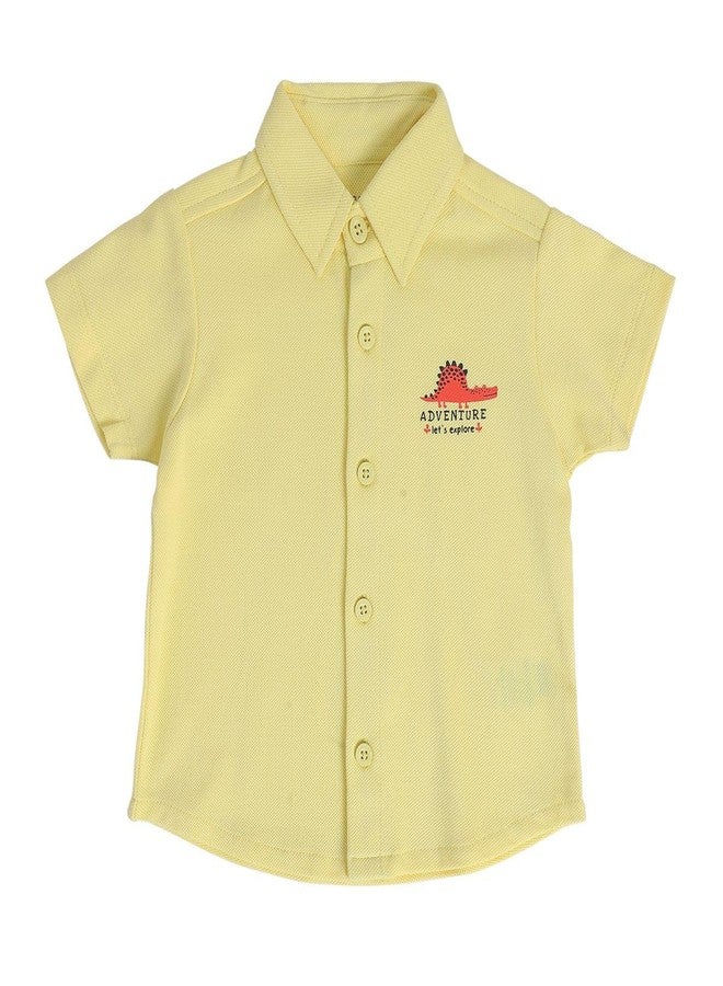 miniklub Baby Collar Knitted Cotton Yellow Color Printed Shirt (0-3M) - Image 1