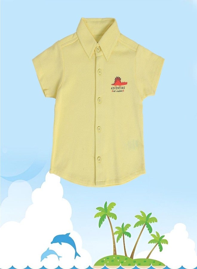 miniklub Baby Collar Knitted Cotton Yellow Color Printed Shirt (0-3M) - Image 2