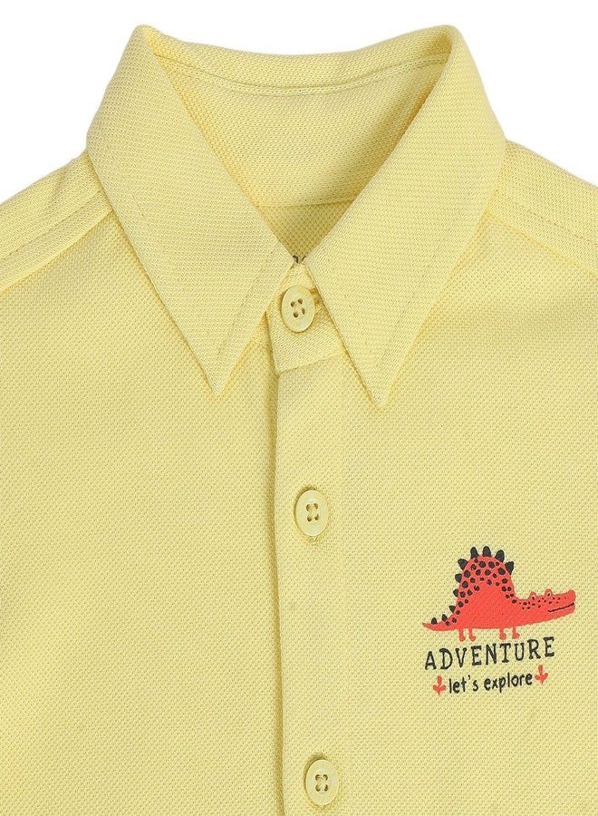 miniklub Baby Collar Knitted Cotton Yellow Color Printed Shirt (0-3M) - Image 4