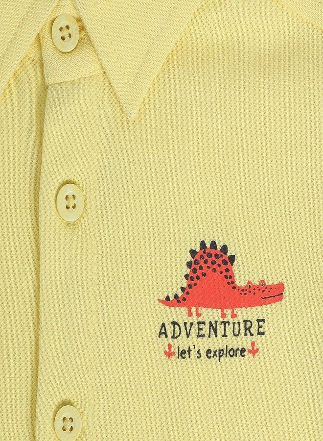 miniklub Baby Collar Knitted Cotton Yellow Color Printed Shirt (0-3M) - Image 5