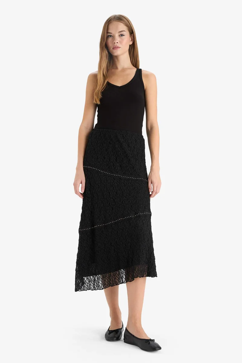 ديفاكتو A Cut Lace Normal Waist Mini Knitted Skirt
