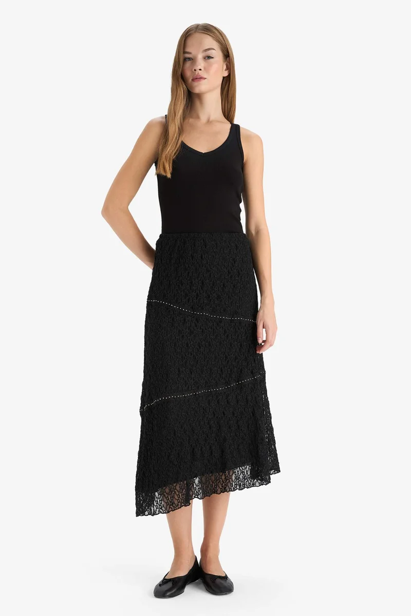 ديفاكتو A Cut Lace Normal Waist Mini Knitted Skirt