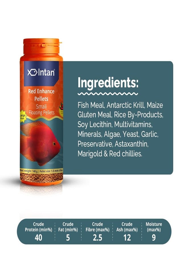 Intan Red Enhance Pellets (Small 1.5mm Floating) | 140gm - Highly Nutritious Ornamental Fish Food for Parrotfish & Red Coloured Fish | Growel Feeds - Image 3