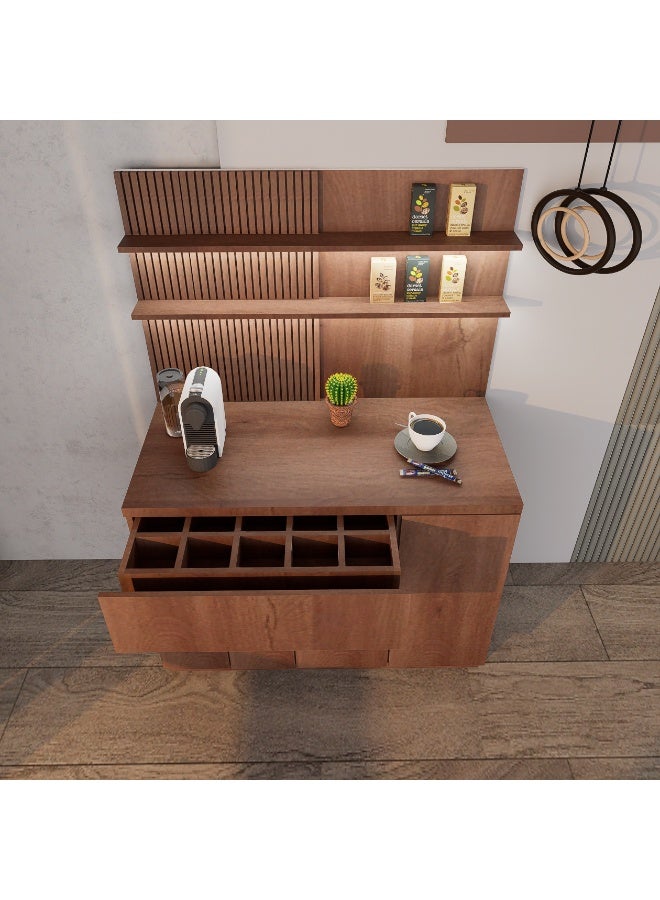 كوفي وورلد ركن قهوة أنيق بتصميم عصري, درج محصول و اكواب مع رفين علوية وخلفية بتكسيات - Image 5