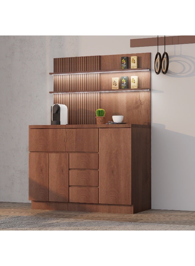 كوفي وورلد ركن قهوة أنيق بتصميم عصري, درج محصول و اكواب مع رفين علوية وخلفية بتكسيات - Image 3