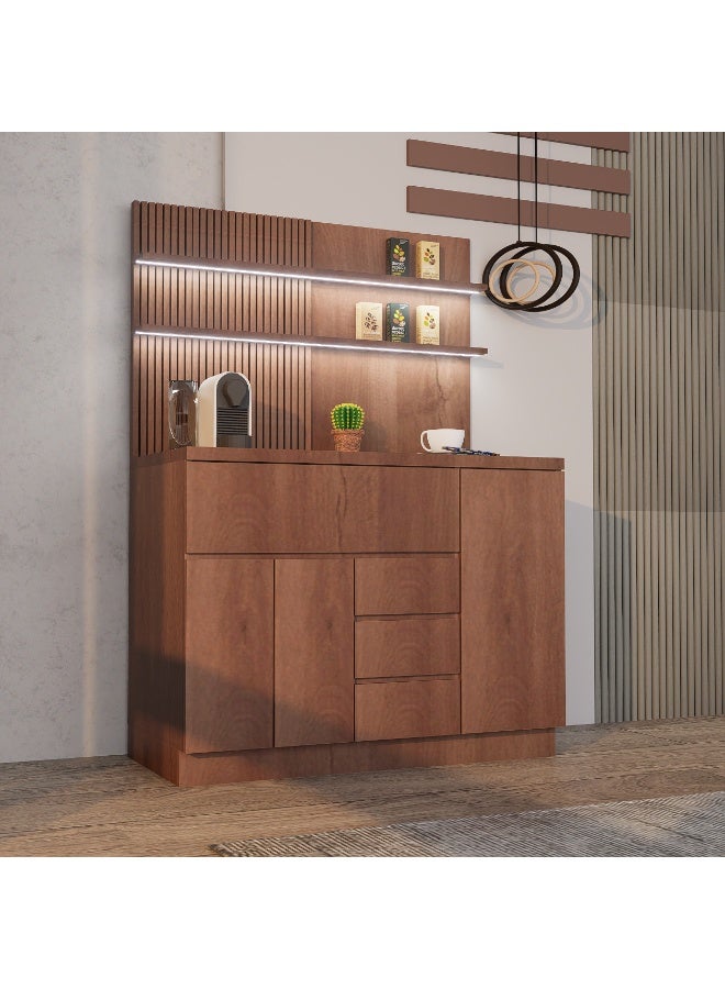 كوفي وورلد ركن قهوة أنيق بتصميم عصري, درج محصول و اكواب مع رفين علوية وخلفية بتكسيات - Image 1