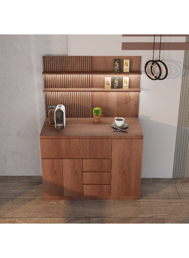 كوفي وورلد ركن قهوة أنيق بتصميم عصري, درج محصول و اكواب مع رفين علوية وخلفية بتكسيات - Image 4