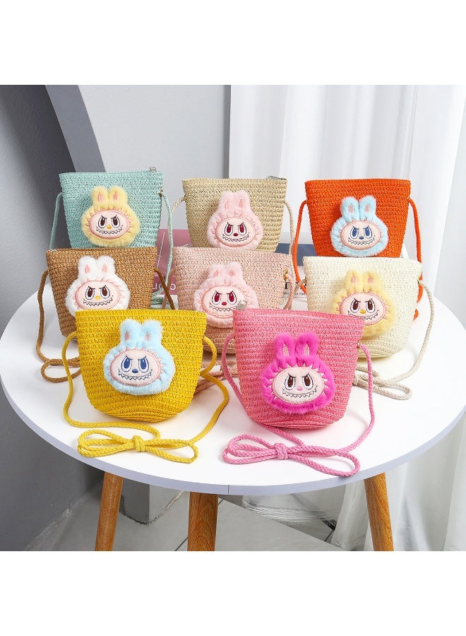 لابوبو حقيبة رابو القش الشهيرة للأطفال، حقيبة كتف لطيفة للدمى، إكسسوارات ملابس، حقيبة منسوجة للبنات - Image 5