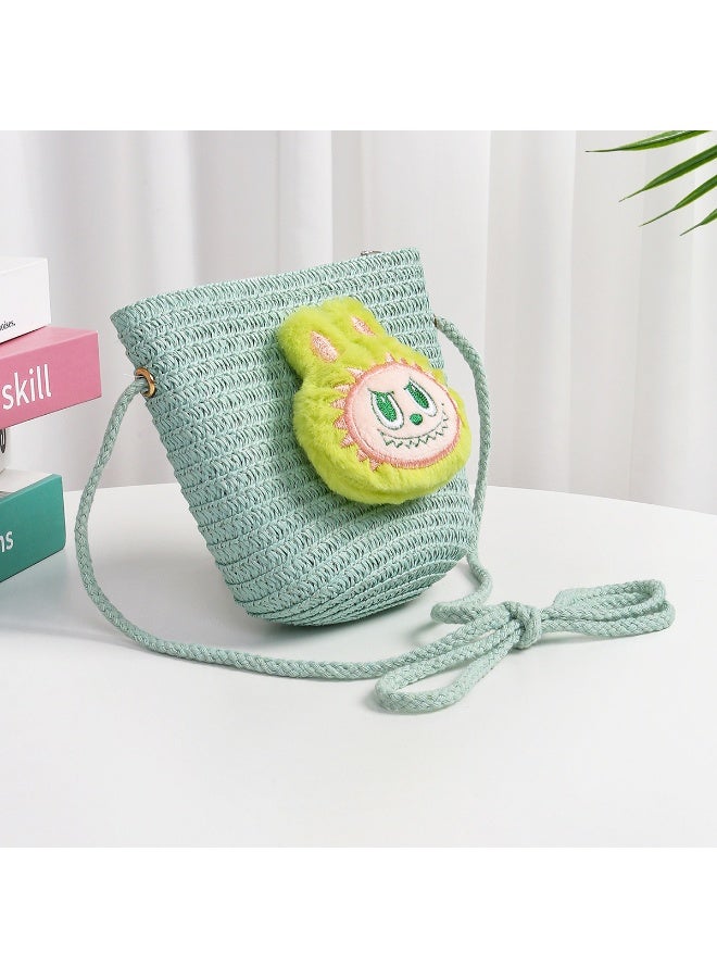 لابوبو حقيبة رابو القش الشهيرة للأطفال، حقيبة كتف لطيفة للدمى، إكسسوارات ملابس، حقيبة منسوجة للبنات - Image 1