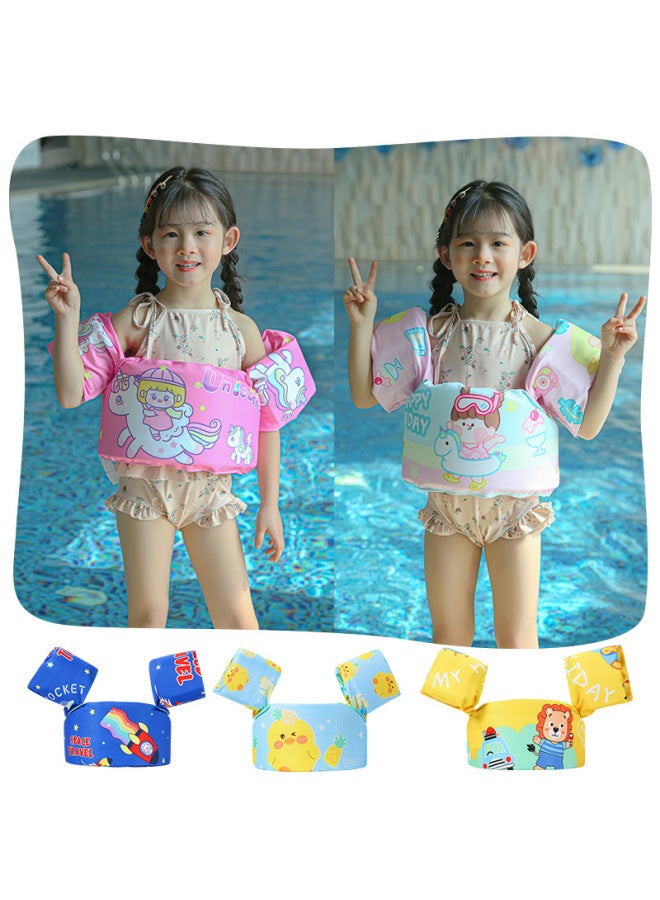 Generic Cartoon Young Children's Swimming Arm Ring Float Ring Swimming Buoy Life Jacket Baby's Water Sleeve Buoyancy Vest Swimming Equipment-Color:Vest Flotation Clothes Light Powder Floral - Image 3