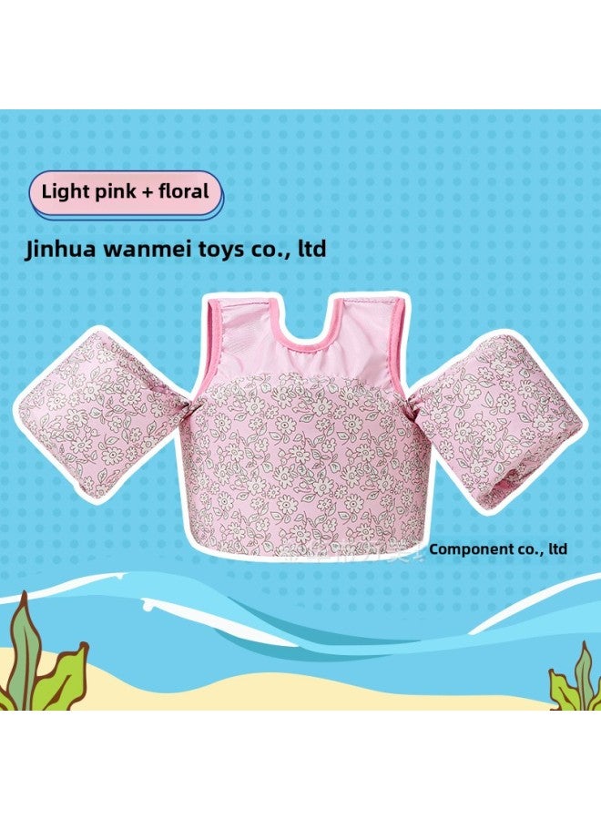 Generic Cartoon Young Children's Swimming Arm Ring Float Ring Swimming Buoy Life Jacket Baby's Water Sleeve Buoyancy Vest Swimming Equipment-Color:Vest Flotation Clothes Light Powder Floral - Image 1