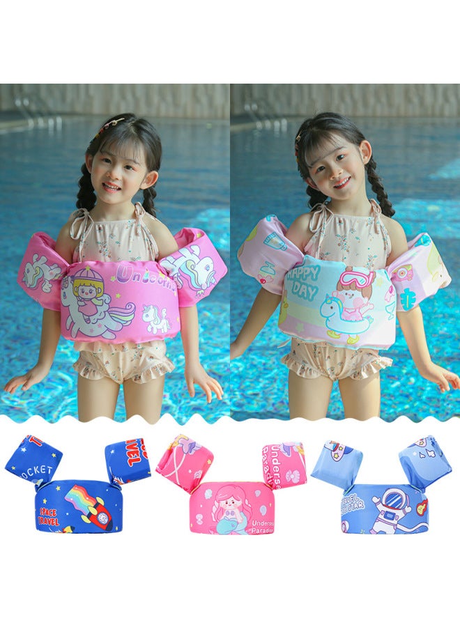 Generic Cartoon Young Children's Swimming Arm Ring Float Ring Swimming Buoy Life Jacket Baby's Water Sleeve Buoyancy Vest Swimming Equipment-Color:Vest Flotation Clothes Light Powder Floral - Image 2