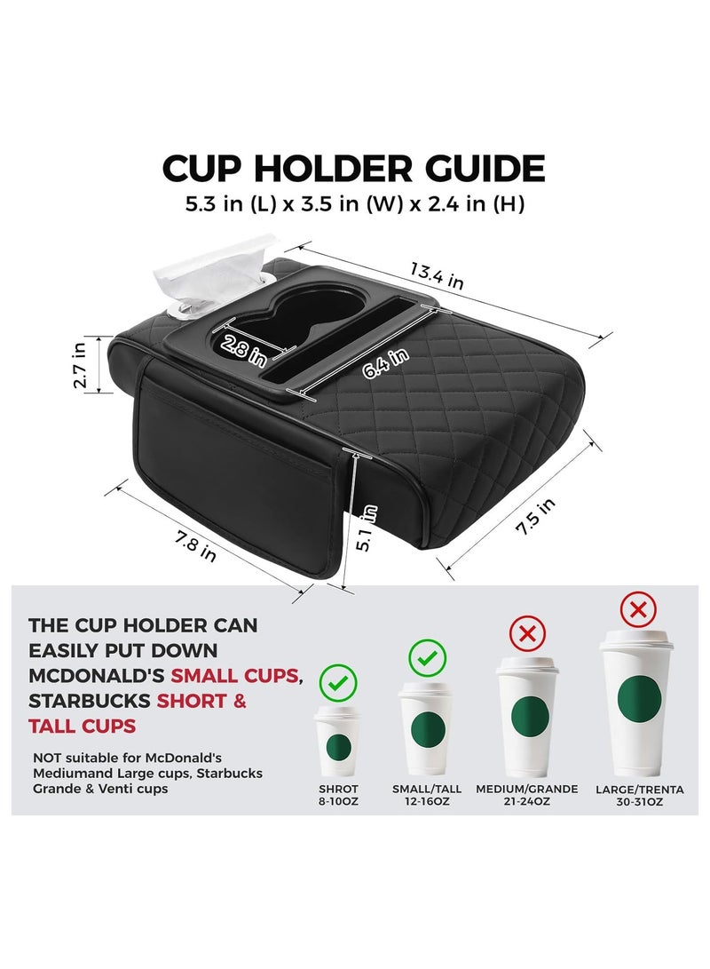 Car Center Console Cover, Leather Armrest Cover for Car, Universal Middle Console Cushion with Storage Box, Cup Holder, Tissue Box & Phone Slot, Waterproof Interior Accessories, Black Red - Image 5