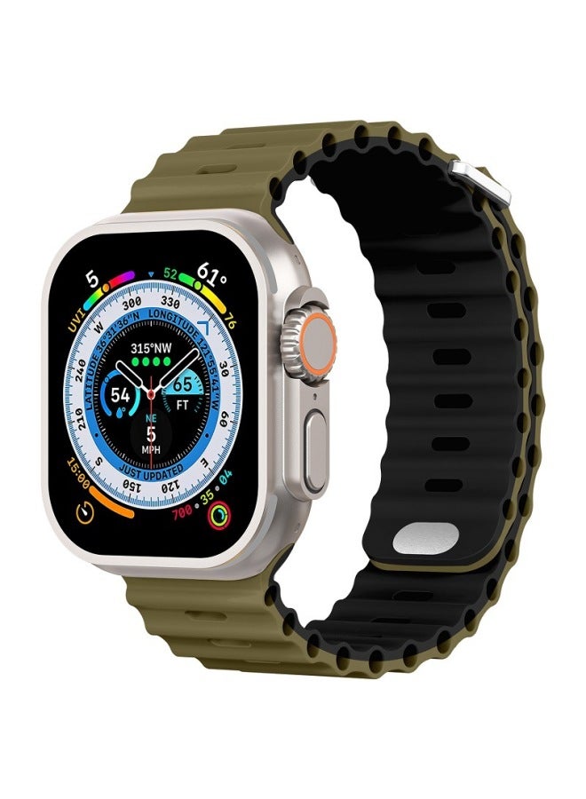 AppleWatch Ultra Marine Strap 8 Apple S8 Smart IWatch8 Silicone Watch Strap-Color:23# 42/44/45/49mm Olive + Black - Image 1