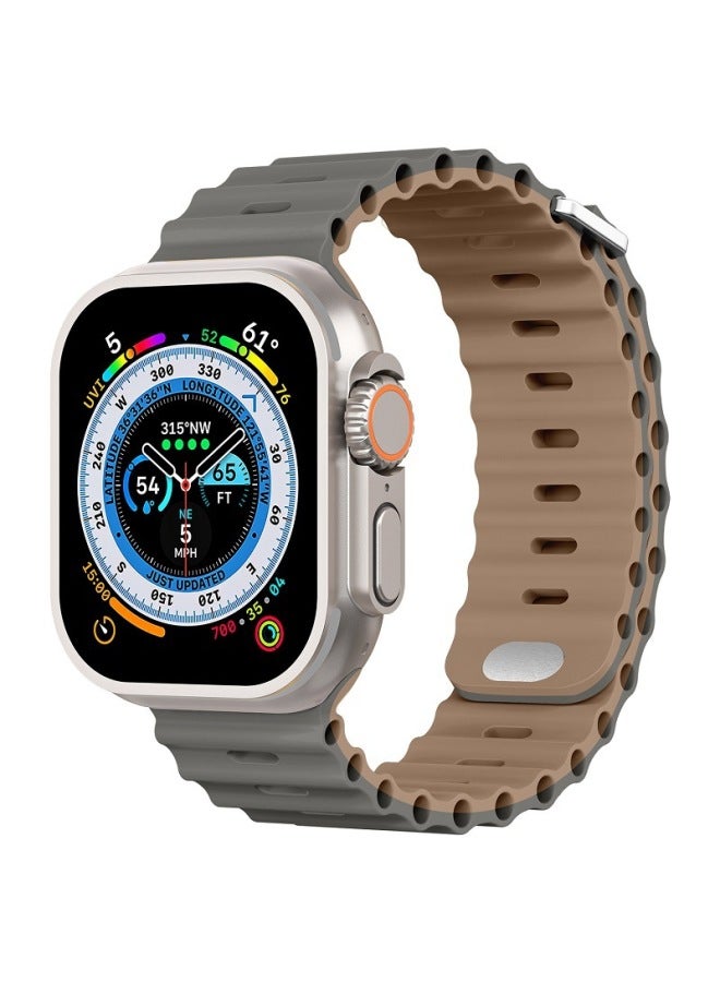 AppleWatch Ultra Marine Strap 8 Apple S8 Smart IWatch8 Silicone Watch Strap-Color:23# 42/44/45/49mm Olive + Black - Image 3