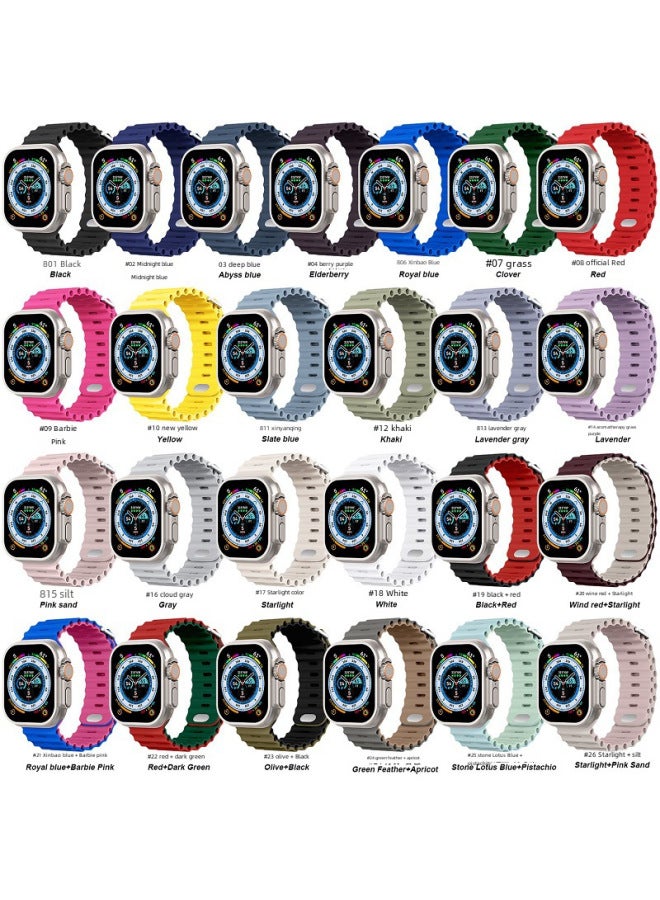 AppleWatch Ultra Marine Strap 8 Apple S8 Smart IWatch8 Silicone Watch Strap-Color:23# 42/44/45/49mm Olive + Black - Image 2
