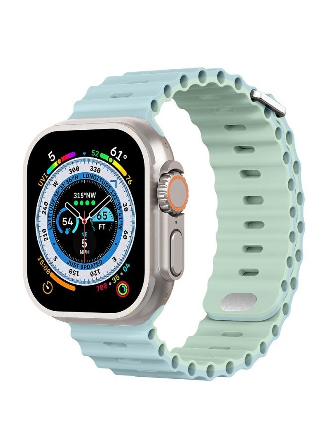 AppleWatch Ultra Marine Strap 8 Apple S8 Smart IWatch8 Silicone Watch Strap-Color:23# 42/44/45/49mm Olive + Black - Image 4
