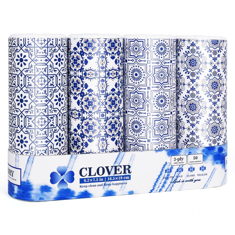 Clover Car Tissue Holder with Facial Tissues Bulk,Travel Tissues, Round Tissue Box for Car, 4 Tubes Car Tissues with Lotion, Paper Towels Holder for car,Car tissues Cylinder - Image 1