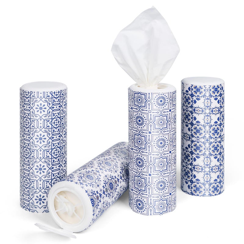 Clover Car Tissue Holder with Facial Tissues Bulk,Travel Tissues, Round Tissue Box for Car, 4 Tubes Car Tissues with Lotion, Paper Towels Holder for car,Car tissues Cylinder - Image 2