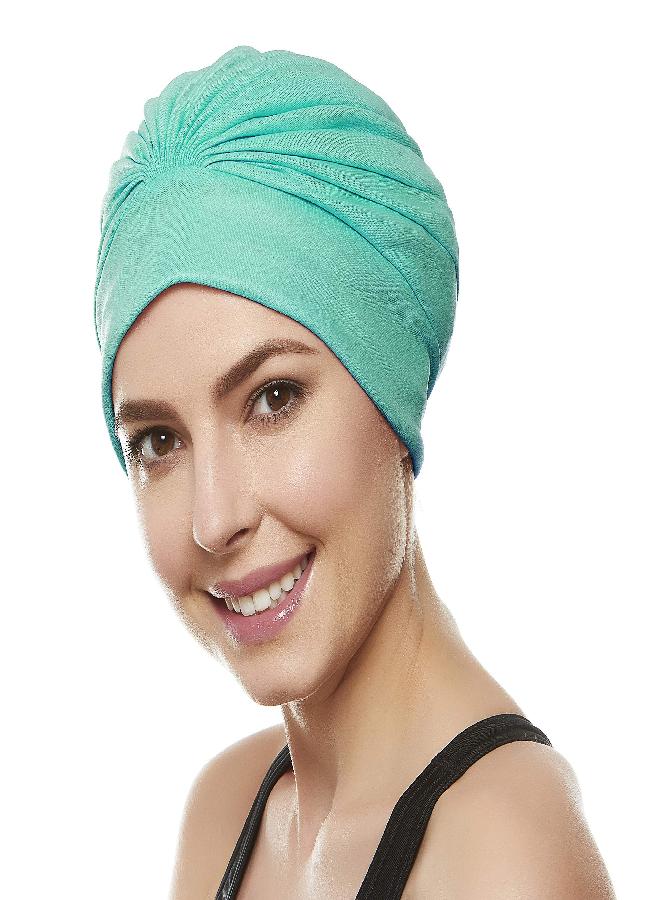 Beemo Swim Caps for Women Swimming Turban Polyester Latex Lined Pleated for Ladies - Green - Image 5