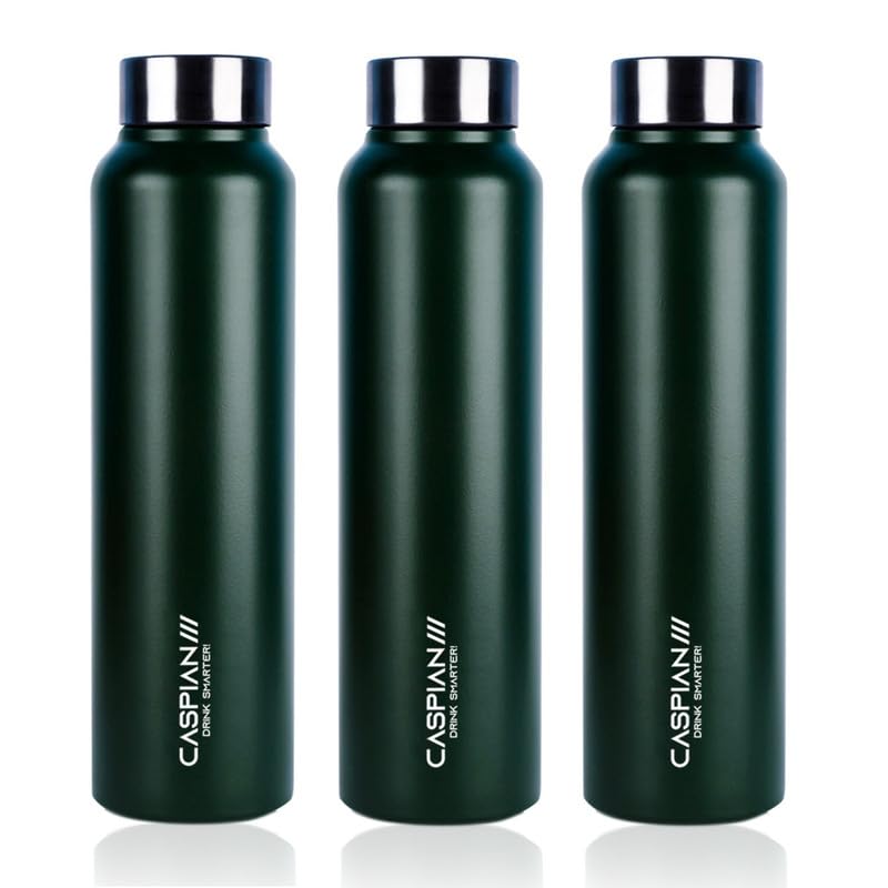 CASPIAN /// Astra Stainless Steel Water Bottle 1 ltr (Litre) for Fridge, Home, Office, School, Gym-Ideal for Adults, Men, Women, Kids, Boys, Girls-1000ml Leakproof, Rust free, Set of 3, Forest Green - Image 1