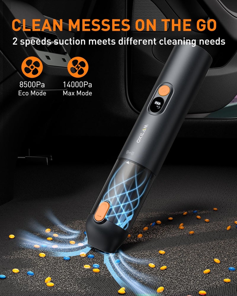 OXILAM Car Vacuum Portable - Handheld Vacuum Cordless 14000PA High Power, Blow & Suction 2 in 1, Up to 30 Mins Runtime, Cordless Vacuum Cleaner for Home, Pet, Car, Office (Black) - Image 4