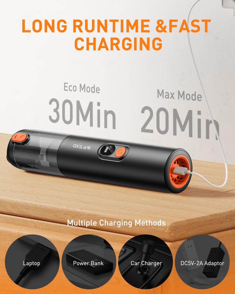 OXILAM Car Vacuum Portable - Handheld Vacuum Cordless 14000PA High Power, Blow & Suction 2 in 1, Up to 30 Mins Runtime, Cordless Vacuum Cleaner for Home, Pet, Car, Office (Black) - Image 5