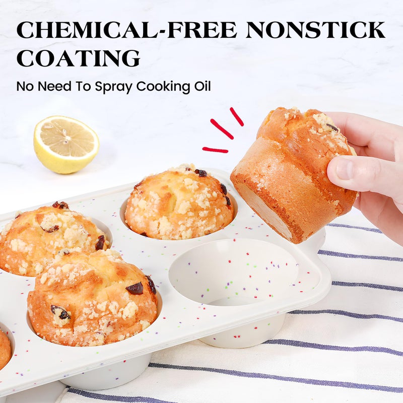 AOTASO 2 Pcs Jumbo Muffin Pan with Metal Frame, Nonstick 6 Cup Extra Large Cupcake Pan for Baking, Silicone Deep Muffin Tray for Egg Bites (Cream) - Image 4