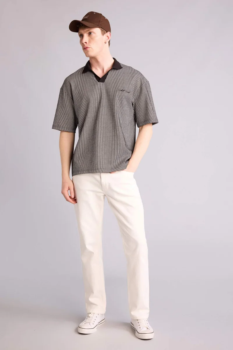 DeFacto Boxy Fit Textured Polo T-Shirt