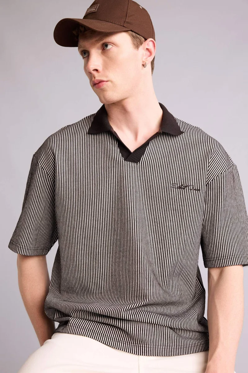 DeFacto Boxy Fit Textured Polo T-Shirt