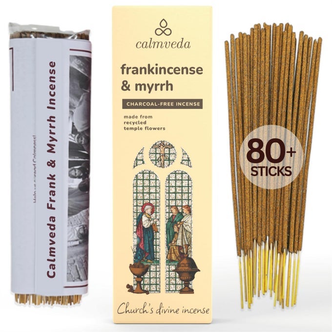 CHURCH FRANKINCENSE AND MYRRH INCENSE 80 STICKS CHARCOAL FREE INCENSE MADE FROM UPCYCLED FLOWERS USED AS SPIRITUAL HEALING INCENSE IN CHURCH HANDMADE OLIBANUM INCENSE