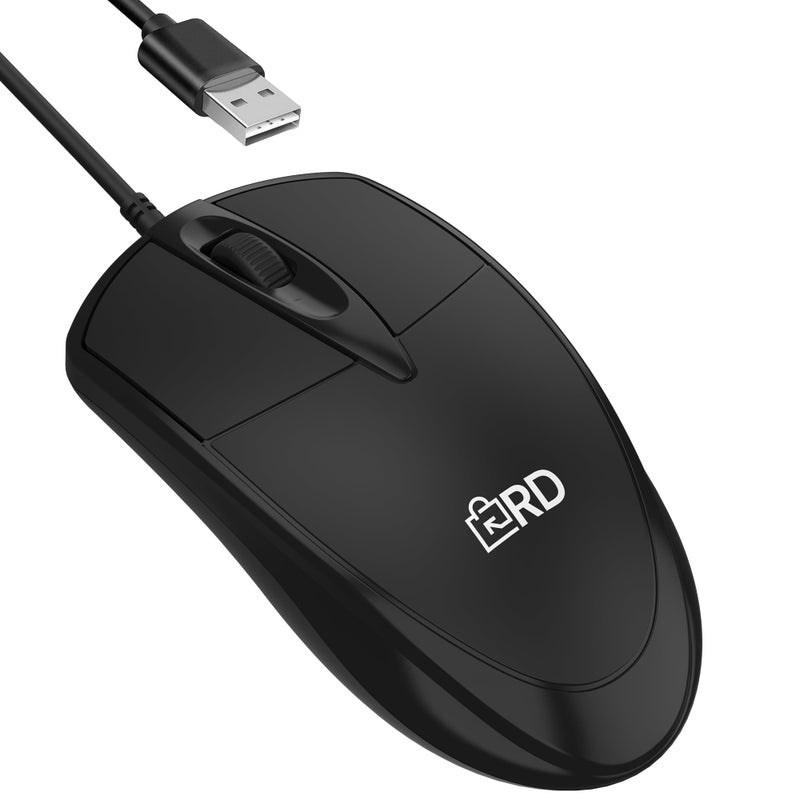 Retail Digitals 3-Button USB Wired Mouse | High-Precision Optical Tracking | Durable for Desktop & Laptop | Black - Image 1