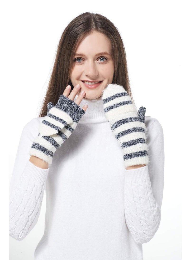 Winter Knitted Convertible Fingerless Gloves Wool Mittens Warm Mitten Glove for Women - Image 2