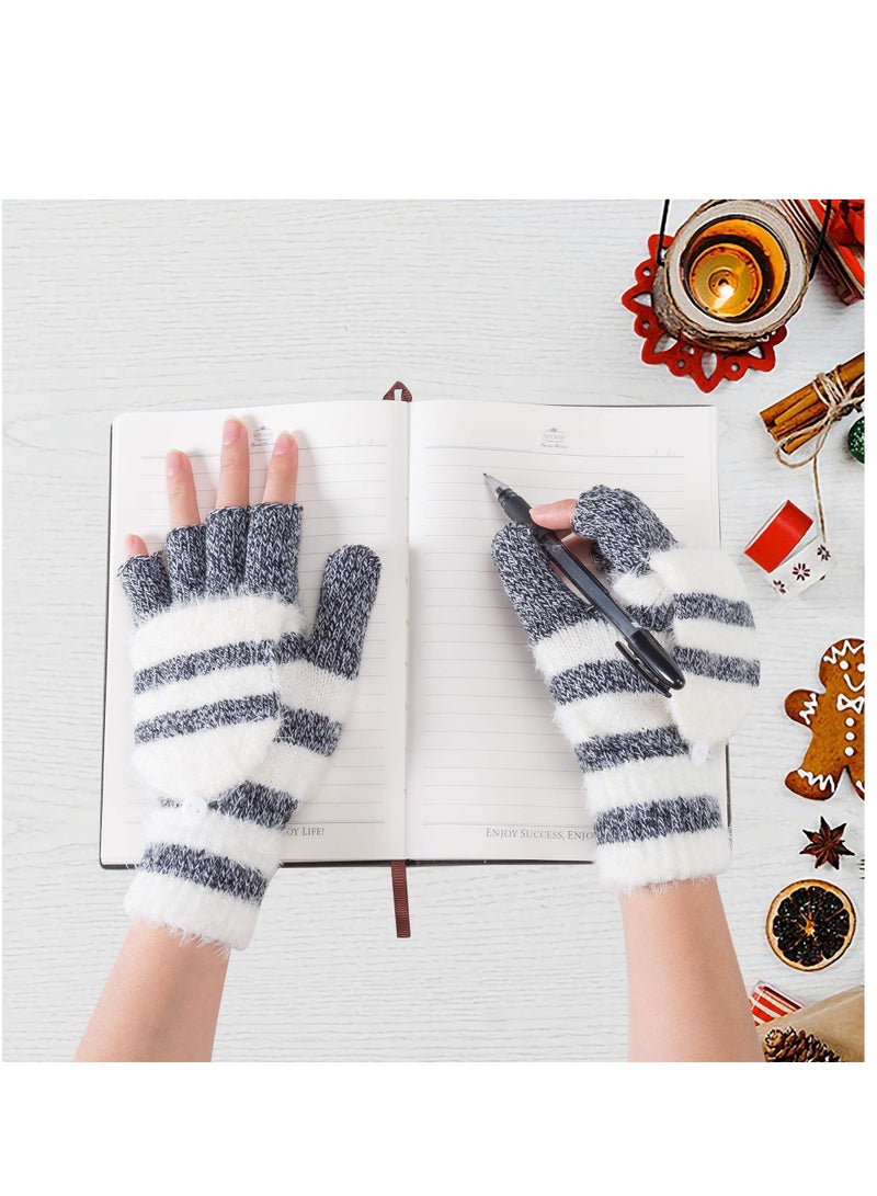 Winter Knitted Convertible Fingerless Gloves Wool Mittens Warm Mitten Glove for Women - Image 5