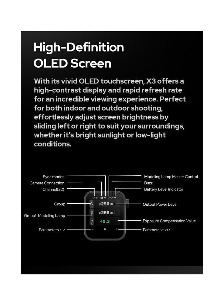 Godox X3S 2.4 GHz TTL Touchscreen Flash Trigger for Sony – Lightning-Fast, Compact OLED, i‑TTL & HSS - Image 4
