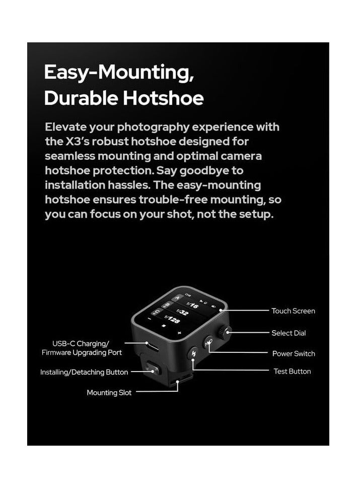 Godox X3S 2.4 GHz TTL Touchscreen Flash Trigger for Sony – Lightning-Fast, Compact OLED, i‑TTL & HSS - Image 5