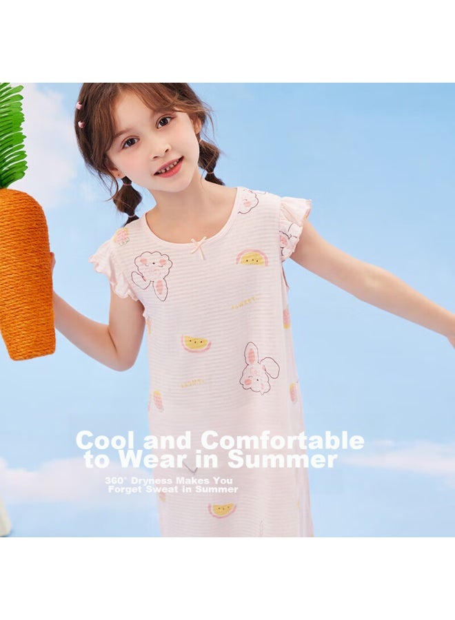 Top melon Dingguagua Girls' Nightgown, Summer Thin Pure Cotton, For Older Children, Little Girls, Children's Sleepwear, Sleeveless Dress, Pink, Size 140 - Image 2