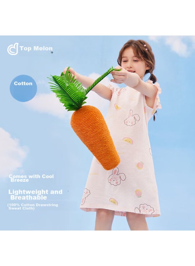 Top melon Dingguagua Girls' Nightgown, Summer Thin Pure Cotton, For Older Children, Little Girls, Children's Sleepwear, Sleeveless Dress, Pink, Size 140 - Image 1