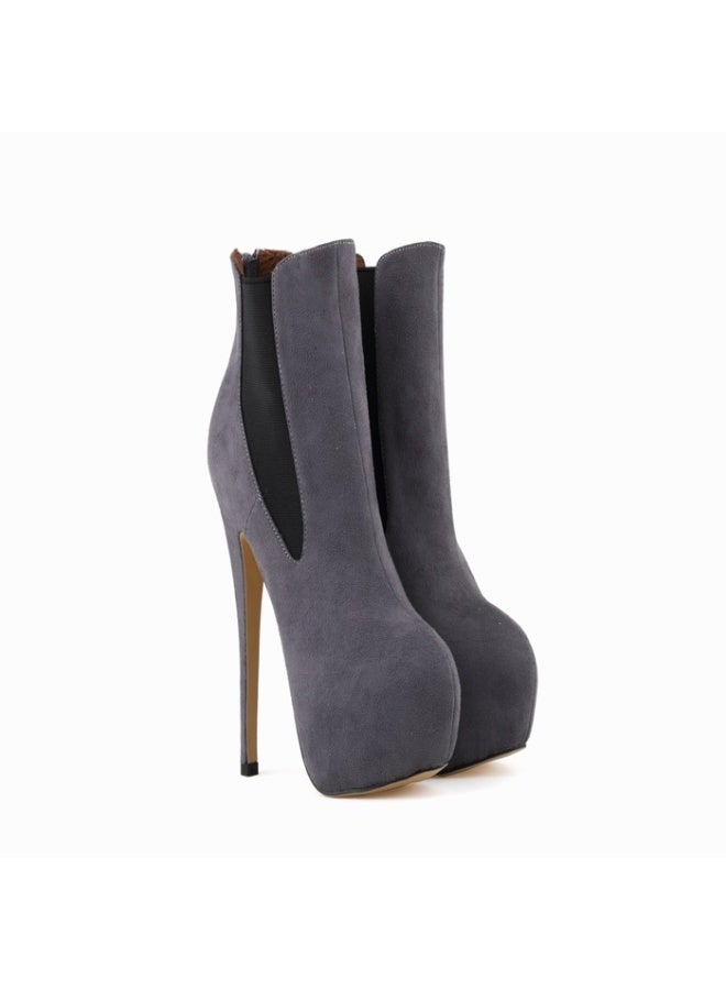 Loquat Waterproof platform ultra-thin heel Martin-style short boots Heel height: 14cm, platform height: 4cm Gray  - Image 2