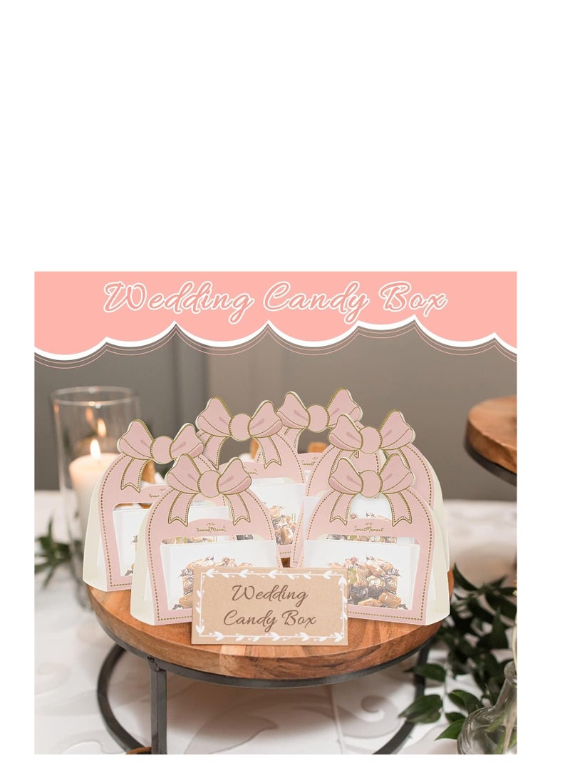 Generic Set of 10 Pink Wedding Candy Boxes with Bow Handle Perfect for Kids Birthday Parties Baby Showers and Weddings 5 x 2.1 x 5.3 inch  - Image 5