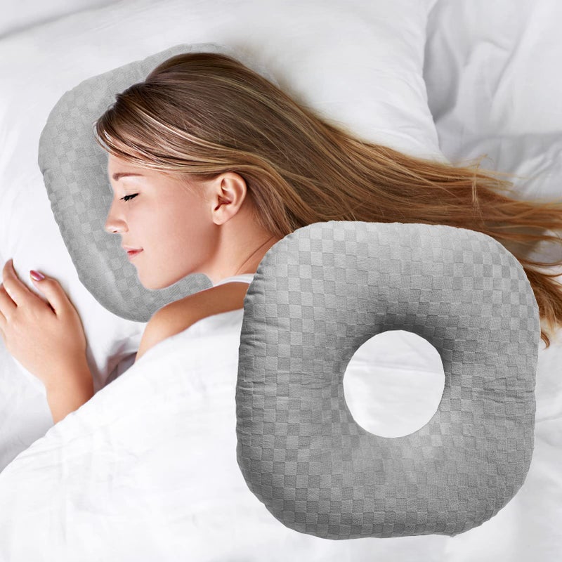 Wuronsa Ear Piercing Pillow for Side Sleepers with an Ear Hole for CNH and Ear Pain Ear Inflammation Pressure Sores, Cotton O-Shaped Side Sleeping Pillow, Ear Guard Pillow - Image 1