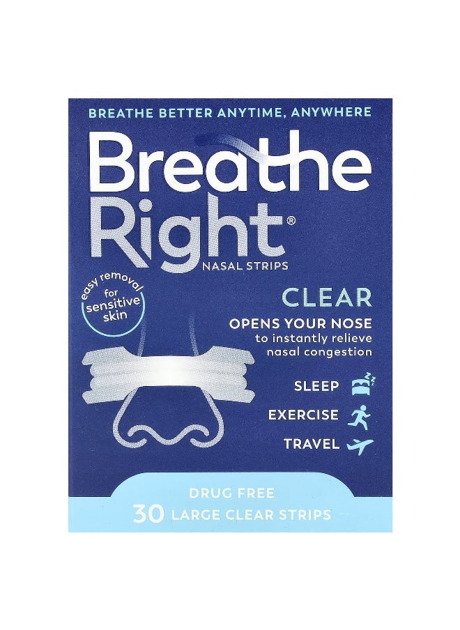 Breathe Right Breathe Right, Nasal Strips, Large, 30 Clear Strips  - Image 1