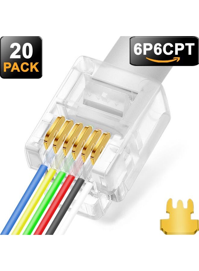 NECABLES 20Pack RJ11/RJ12 Pass Through Connector 6P6C Telephone Modular Plug 3 Prong Type for Phone Line Cord - Image 2