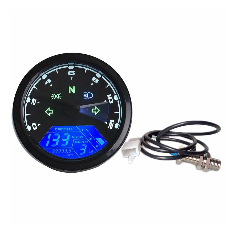 Motorcycle Digital Speedometer: Black, Large Anti-UV & Anti-Glare LCD Screen - All-in-One Design With Digital Signal Processing System, 12000RPM Speedometer for 4 Stroke 2/4 Cylinder Motorcycles - Image 1